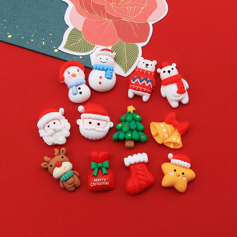 Cute Christmas Series Red Cartoon DIY Accessories Phone Case Material Hairpin Patch Resin Accessories