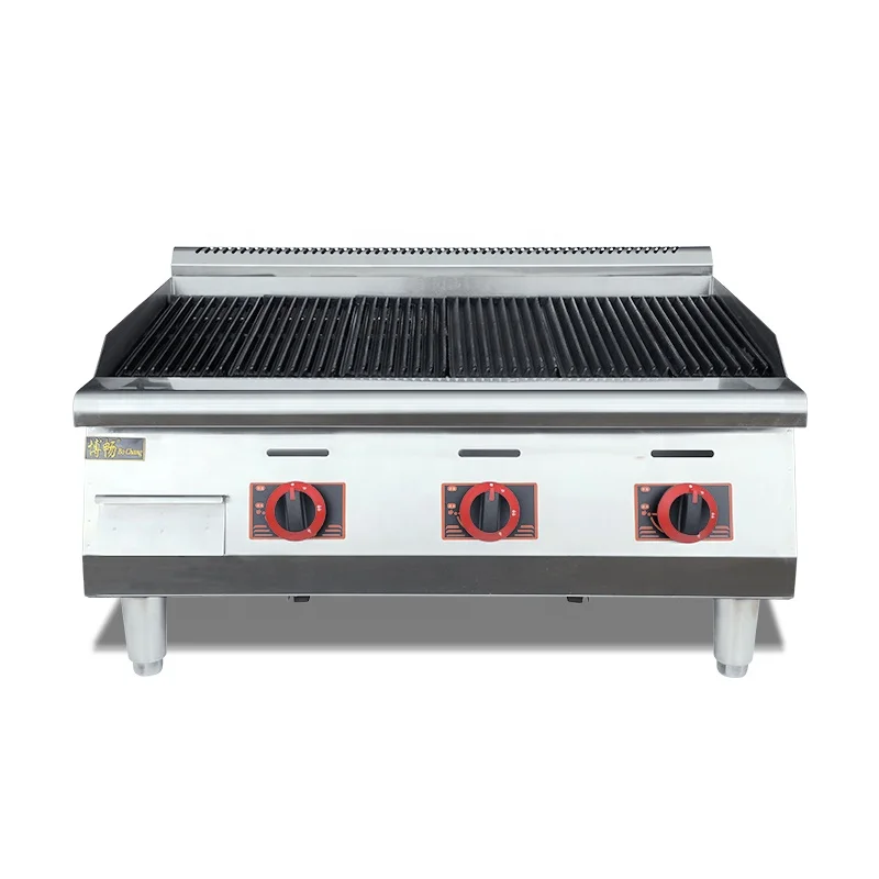 Hot Selling Restaurant Kitchen Equipment BBQ Steak Cooking Grill Counter Top Gas Lava Rock Grill