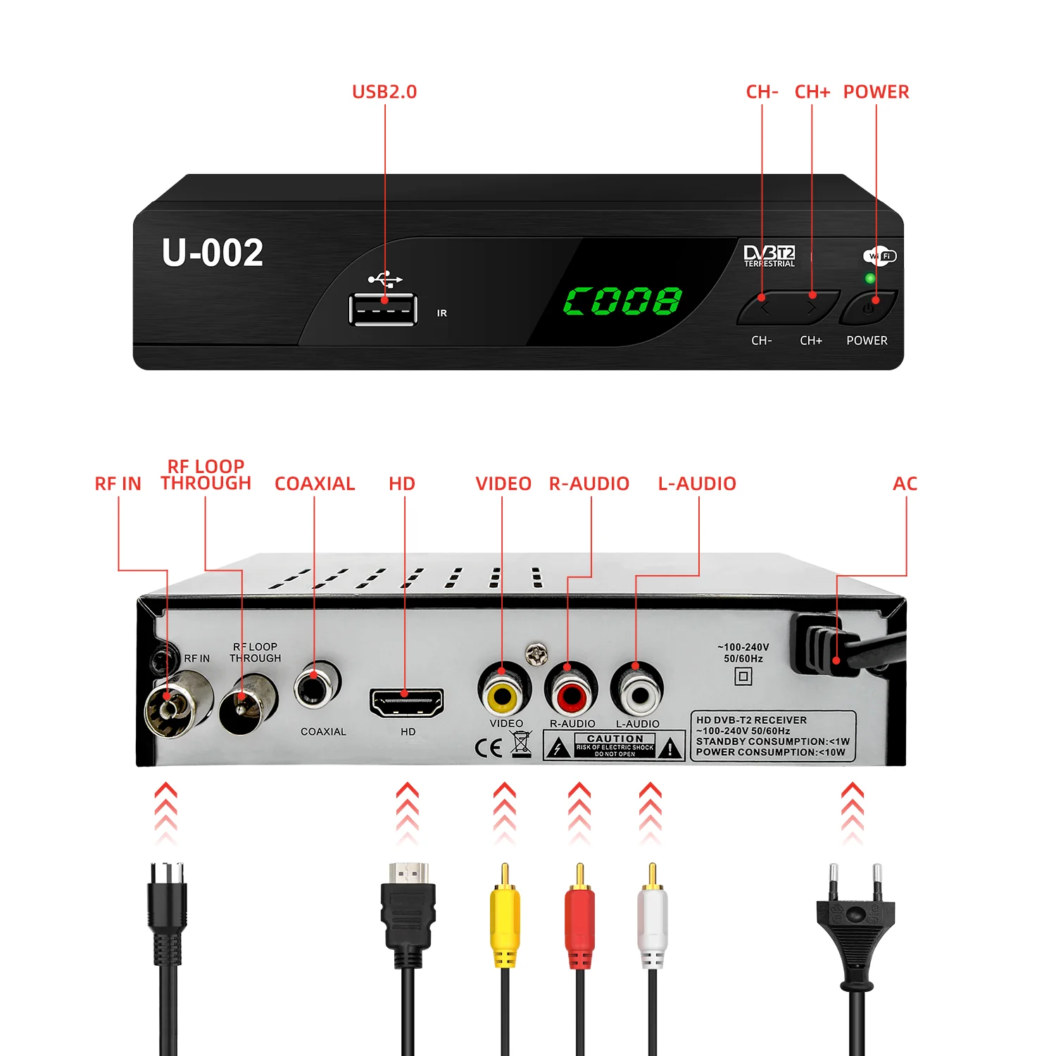 READY TO SHIP JUNUO Manufacturer Ready Goods TV Box DVB-T2/C Decoder FULL HD 1080P TV receiver Channel Free DVB-T2 Set Top Box