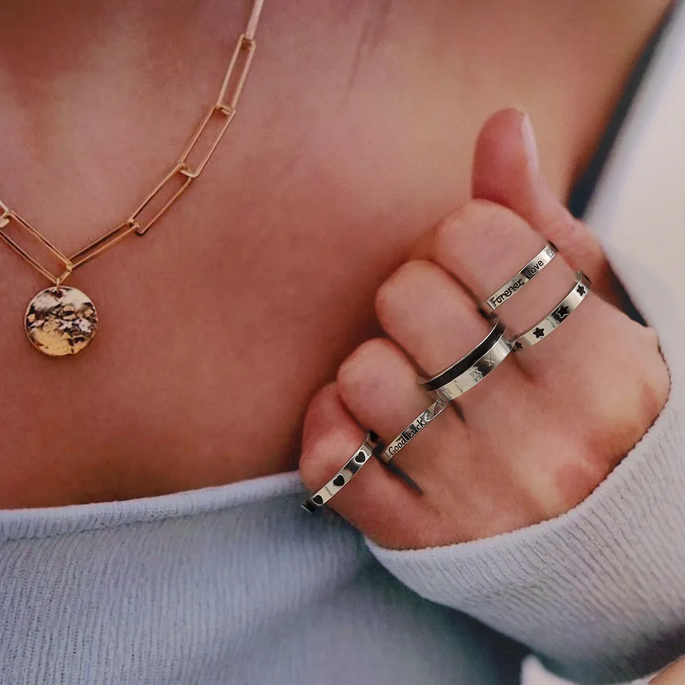 Trendy Open Ring Set Of Titanium Steel Couple Ring 2pieces Order Fashion Jewelry