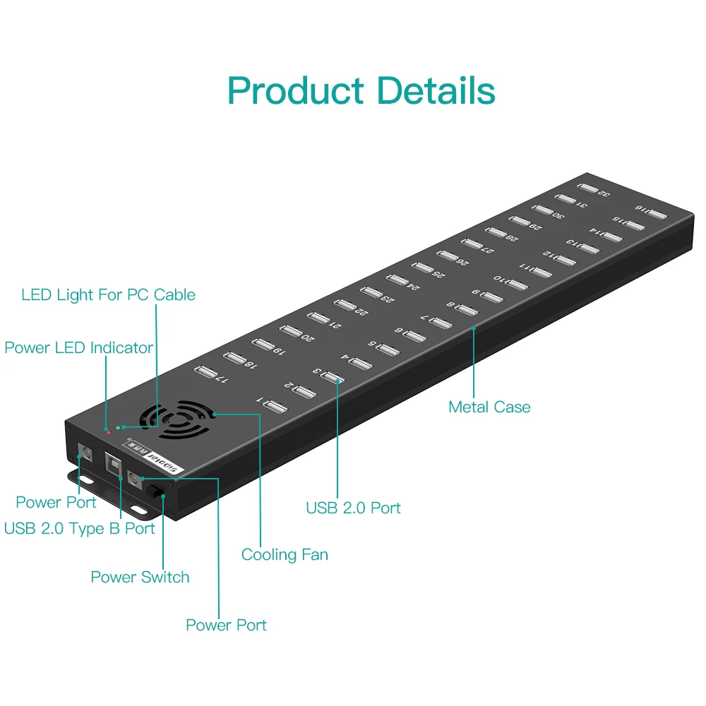 A-832 32 port usb hub  240W  powered usb hub splitter expansion phone charging station