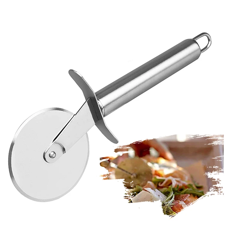  Homeplay Baking Tool Wooden Handle Pizza Shovel Stainless Steel Wheel Knife Cake Safety Transfer Device Three