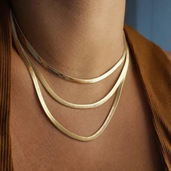 Customized New Design Gold Plated Brass Herringbone Chain Necklace Fashion Silver Snake Chain Necklace Gold Chain Necklace