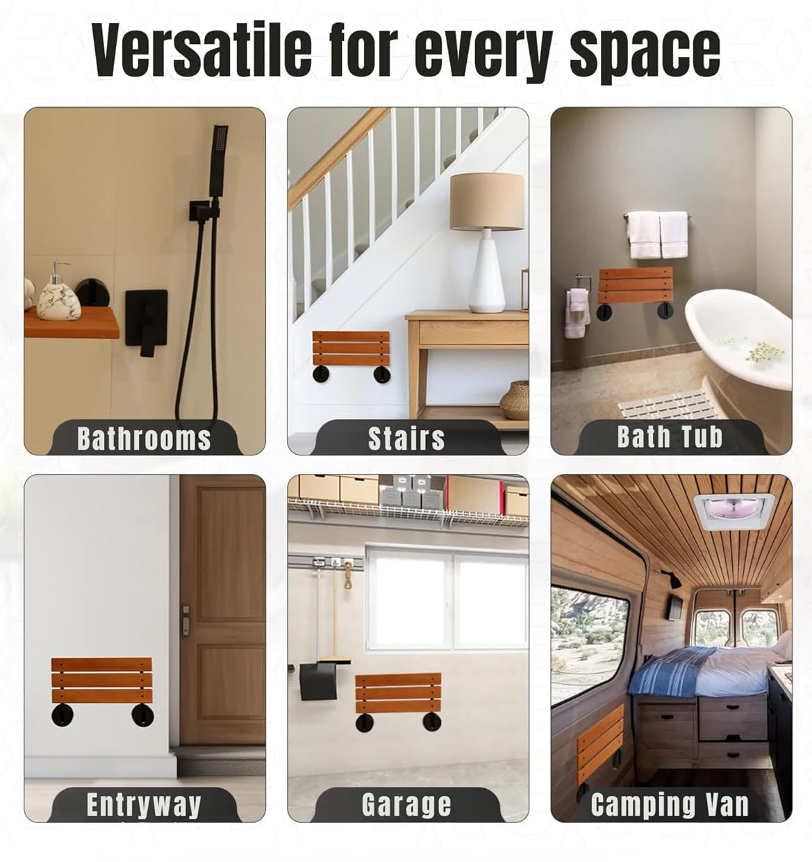 Wall Mounted Teak Fold Down Folding Shower Hot Tub Bench Seat Chair