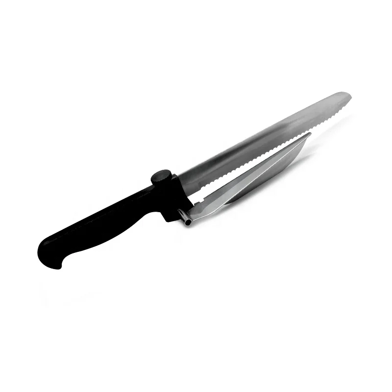 Cutting Knife with Adjustable Slicer Guide, Serrated Kitchen Knives, Serrated Bread Knife with PP Handle