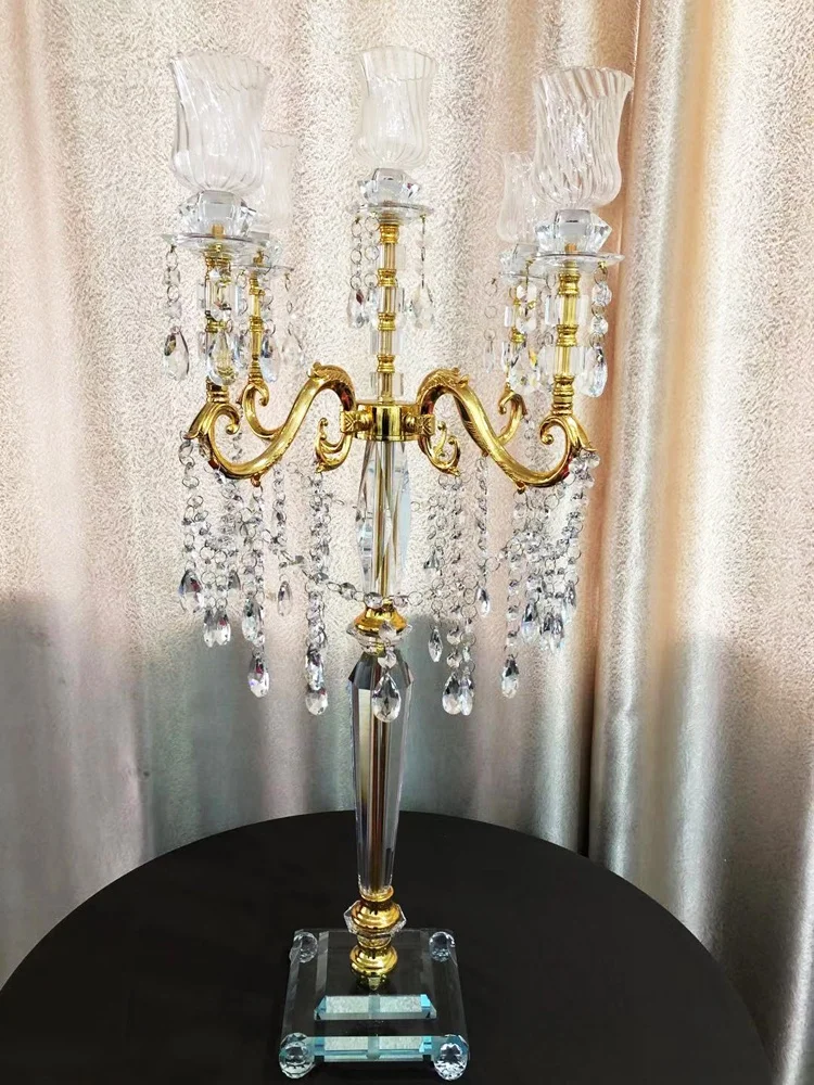 wholesale candleholder vintage gold wedding 5 arms crystal beaded candelabras