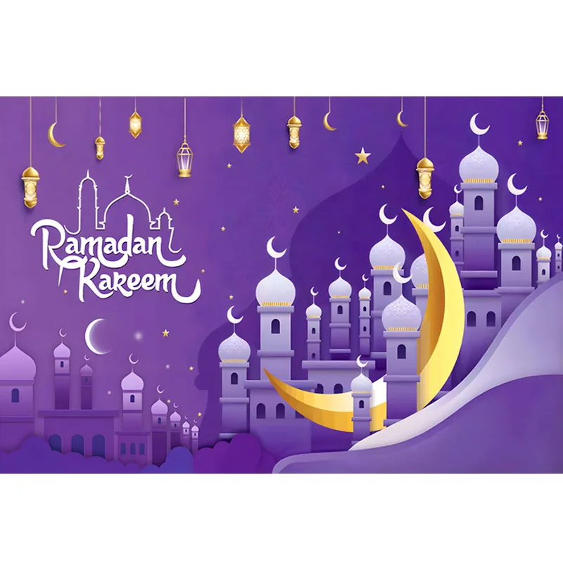 7x5ft Eid Mubarak Background Golden Sand Moon Islamic Hanging Lamps Ramadan Kareem Photo Studio Backdrop