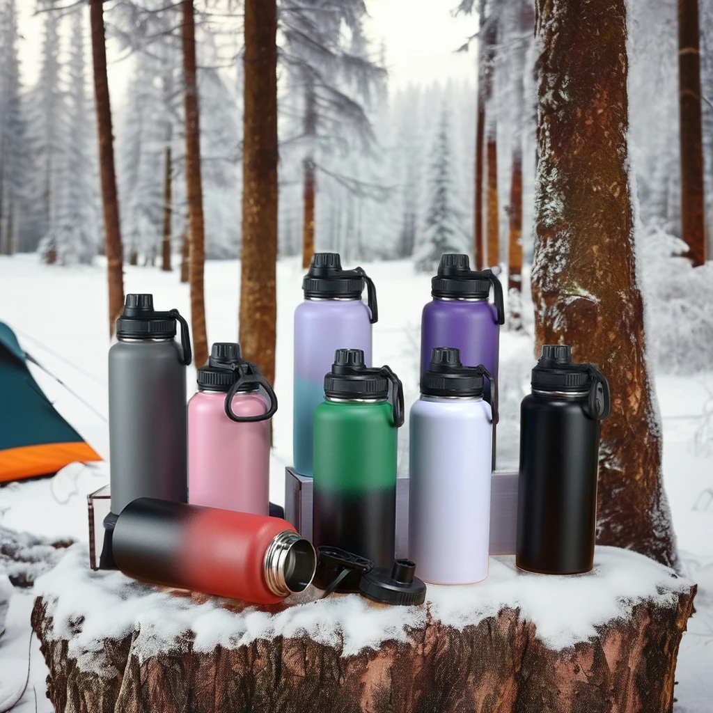 32oz 40oz 64oz Wide Mouth Eco Double Wall Insulated Stainless Steel Gallon Insulated Water Bottle Jug with Handle Lid
