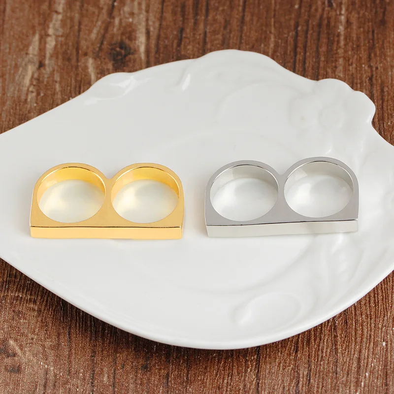 Hip Hop Smooth Finger Tiger Big Ring Men Punk Double Two Finger Double Ring Jewelry Men Finger Gold Ring