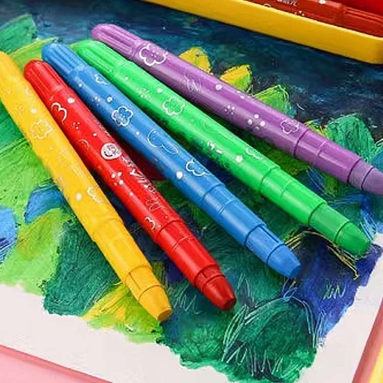 kids art drawing stationery supplies 12 colors wax crayons customizable twistable silky crayon with pvc box package
