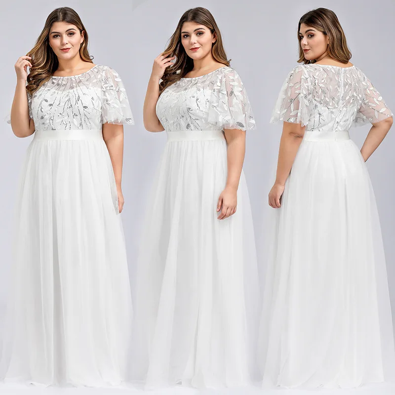Ever-pretty Plus Size Elegant Boat Neck Sequin Mesh Evening Bridesmaid Dresses
