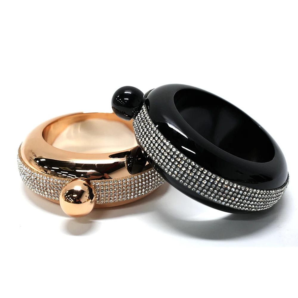 Hot Selling 3.5oz Novelty Stainless Steel Bangle Bracelet Hip Flask with Crystal Surround for Women Girls