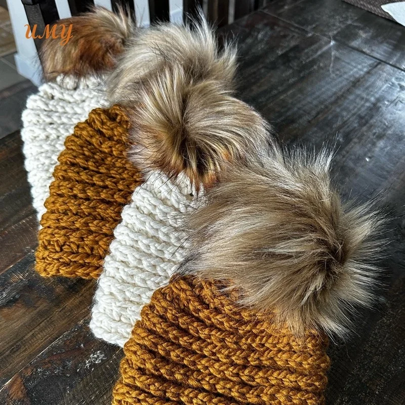 Hot Sale Winter Knitted Cap Crochet Beanie Hat for Women Warm Hats with Fur Pompom Style for Beach Travel Business