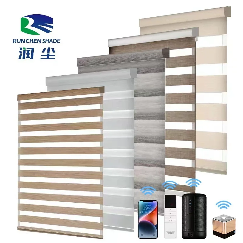 Zebra Roller Blinds Shades Double Layers Day And Night Remote Electric Motorized Zebra Blinds