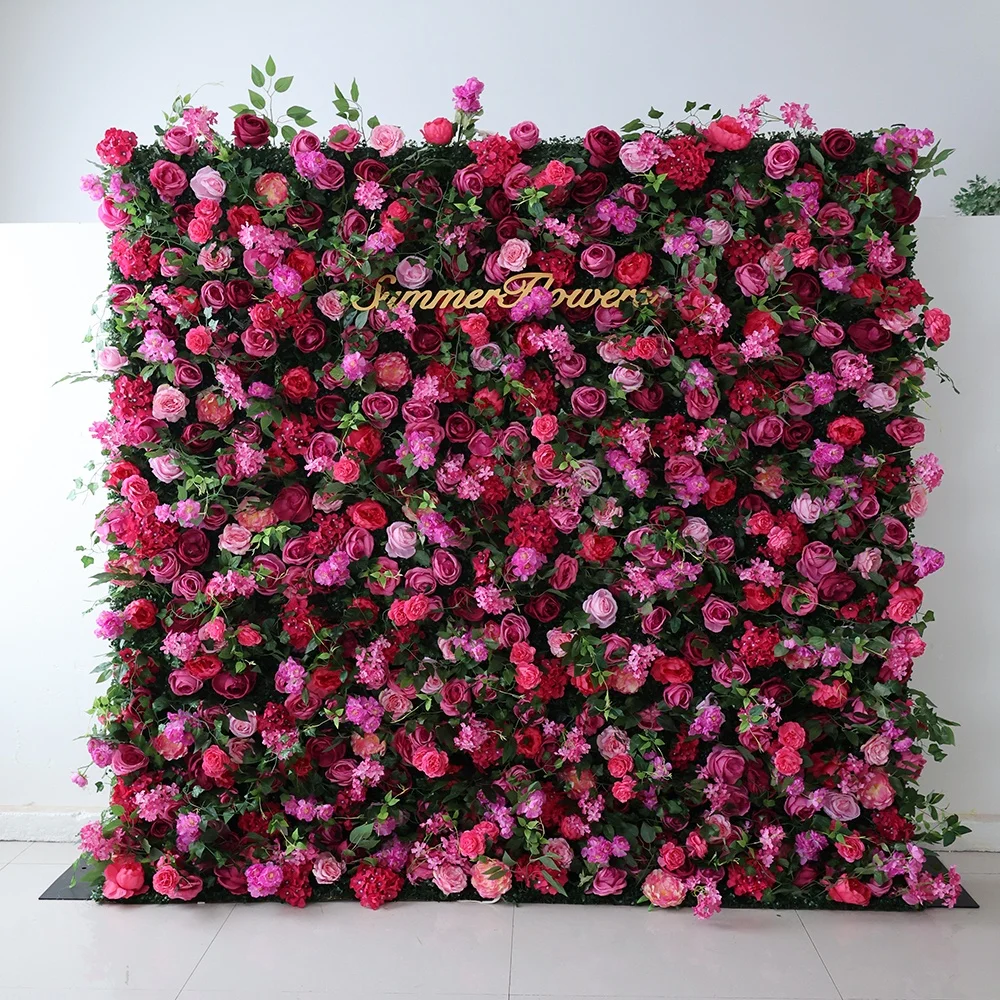 ZHANGJIAJIE SUMMER FLOWER Wholesale Artificial Silk Pink Decoration Roll Up Flower Wall Backdrop