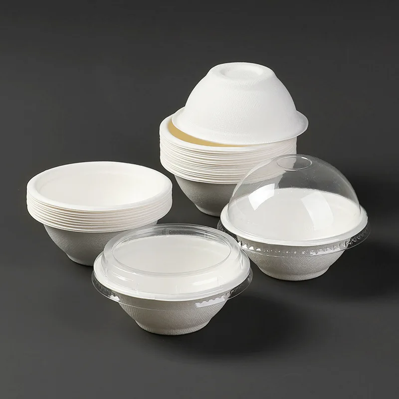 Mini 220ml ice cream Bowl Biodegradable  Sugarcane pulp Disposable Salad Bowl Small Dessert Bowl with lid
