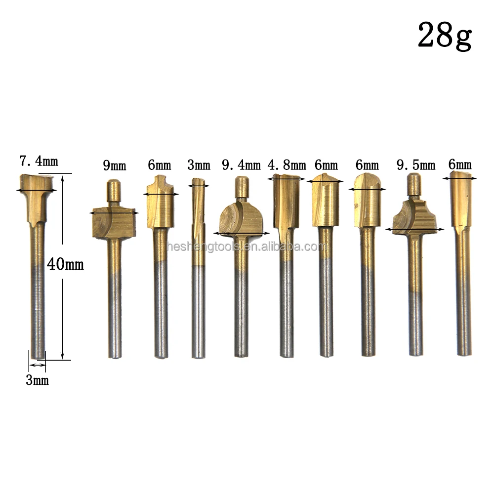 HSS 10pc 38mm Milling Cutter Router Bit Titanium-plated Plastic Boxed Gold Hhigh-speed Steel Woodworking Trimming Knife
