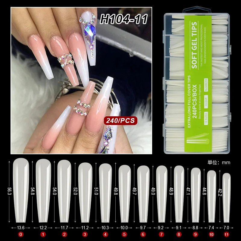 Hot Sale  Artificial False Press On Nails Clear XXXL Super Long Traceless Soft Nail Tips  For Nail Salon Gel Design