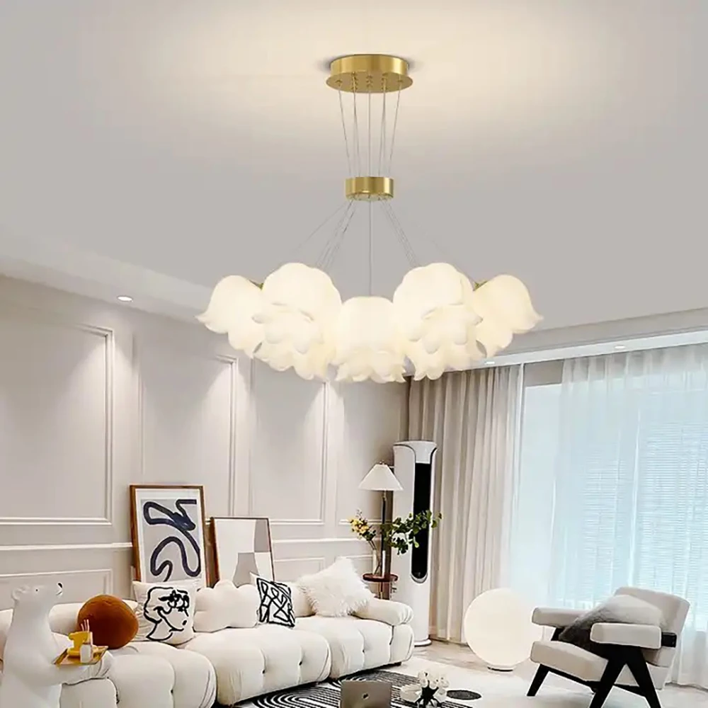 Bellflower Living Room Chandelier Modern Minimalist French Cream Style Bedroom Lamp Dining Room Lamps And Lanterns Lighting