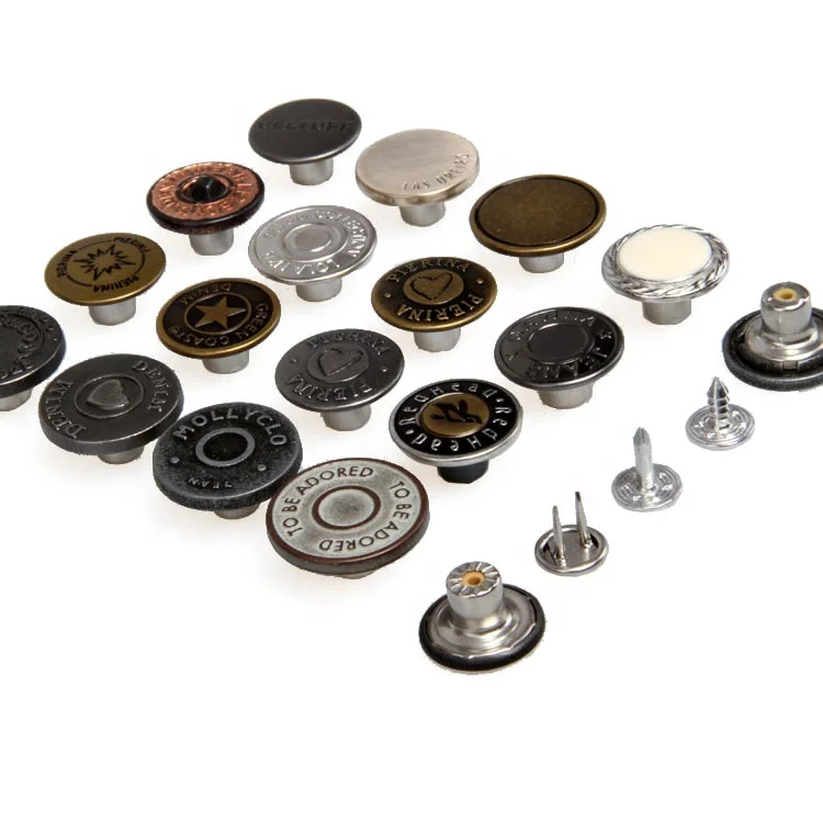 custom logo brass vintage metal denim shank jeans button and rivet