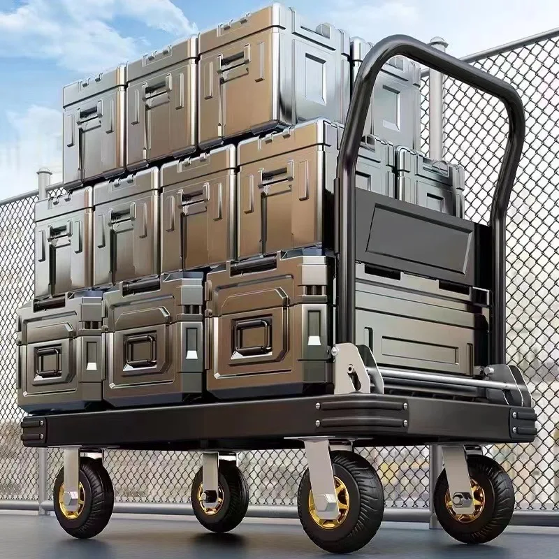 Goshen Multi- color Flatbed car angle iron trolley carrying truck folding portable silent trolley heavy-duty trailer