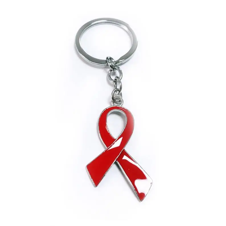 Souvenir Metal Women Pink Red breast cancer symbol keychain Gift Ribbon Charm Key Ring Custom Breast Cancer Awareness Key chains