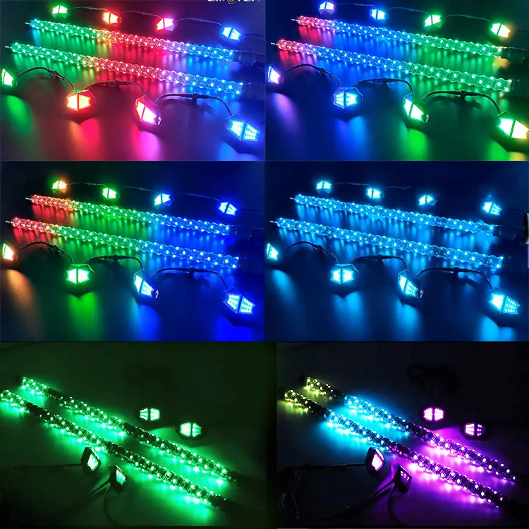 3ft LED Whip and 4pods Rock Lights Combo Kit Chase Moving Brake Turn Signal Flashing Strobe for ATV UTV RZR Can-Am SxS Sand Dune