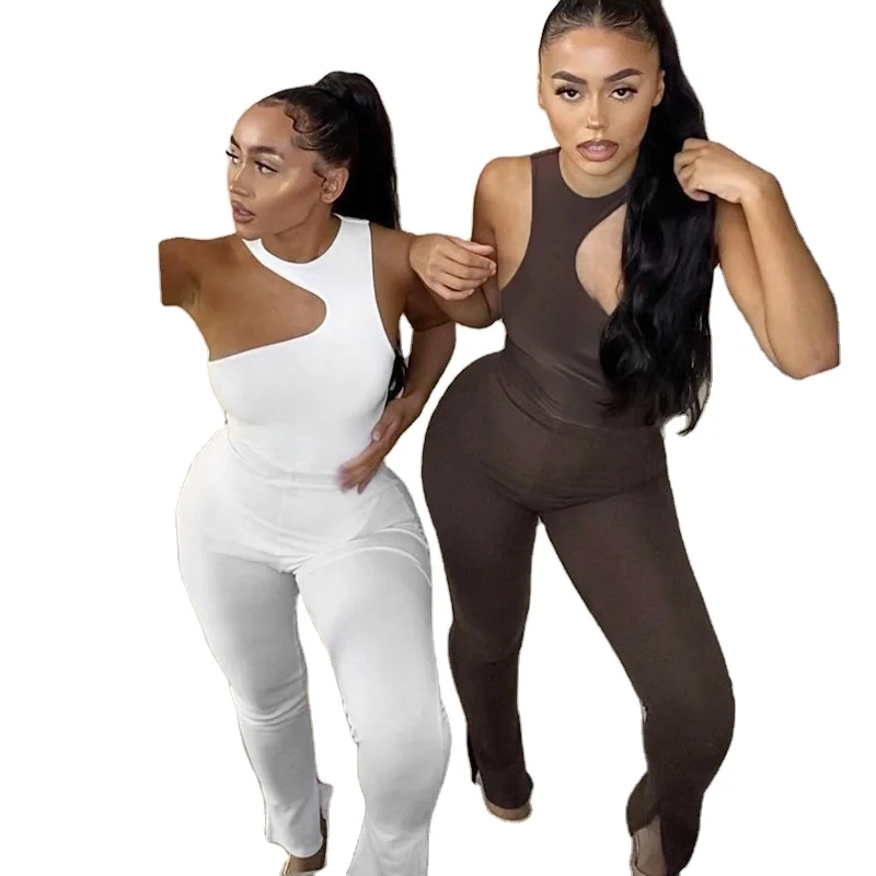 Spring Hot Sale Sexy Pant Suits One-Shoulder Jumpsuits Casual Ankle-Length Pants Leisure Suits Women