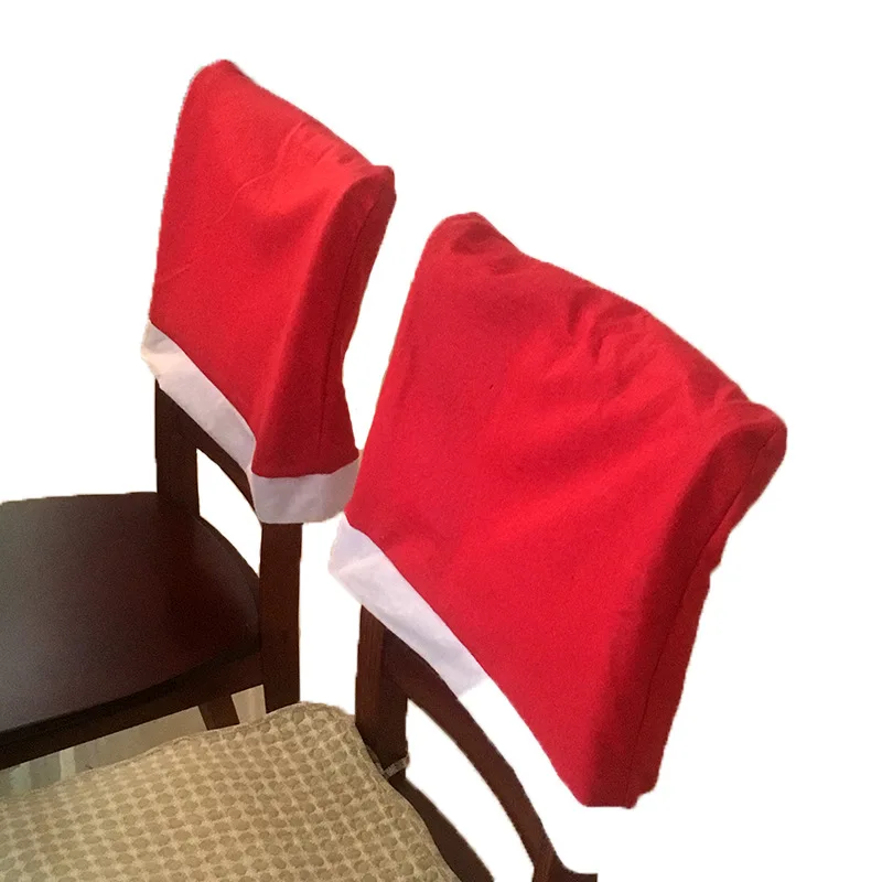 DDA1112 Xmas Home Party Decorations New Chair Cap Sets Fabric Santa Claus Chair Back Covers Dinner Red Hat Christmas Chair Cover