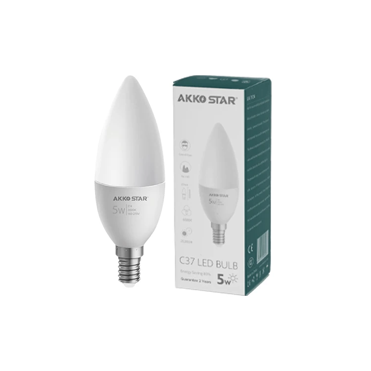 AKKO STAR High Lugen IC DRIVER PBT + PC оболочка 5W AC 175-265V E14 6500K спальня гостиная Светодиодная лампа c37