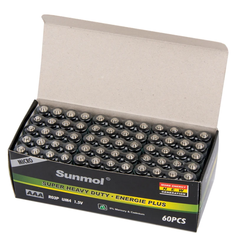 SUNMOL Factory Price 1.5V R6 UM3 R03 AAA 1.5v Portable Primary Battery Batteries Led Strip Lamp With Carbon Zinc Cell Battery