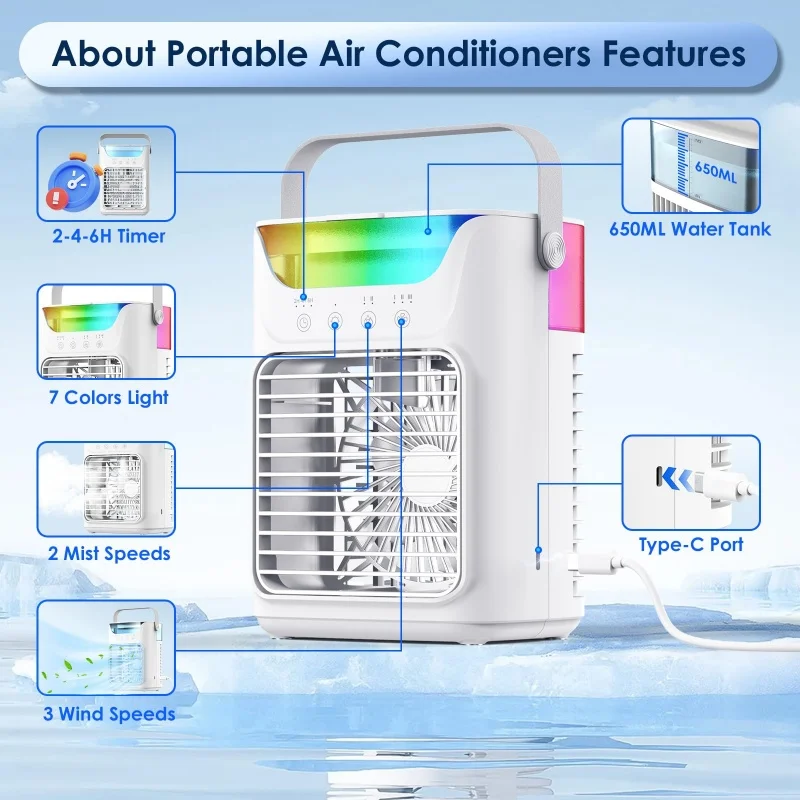 2024 Mini air cooler room portable Office fan air cooler fan with ice water
