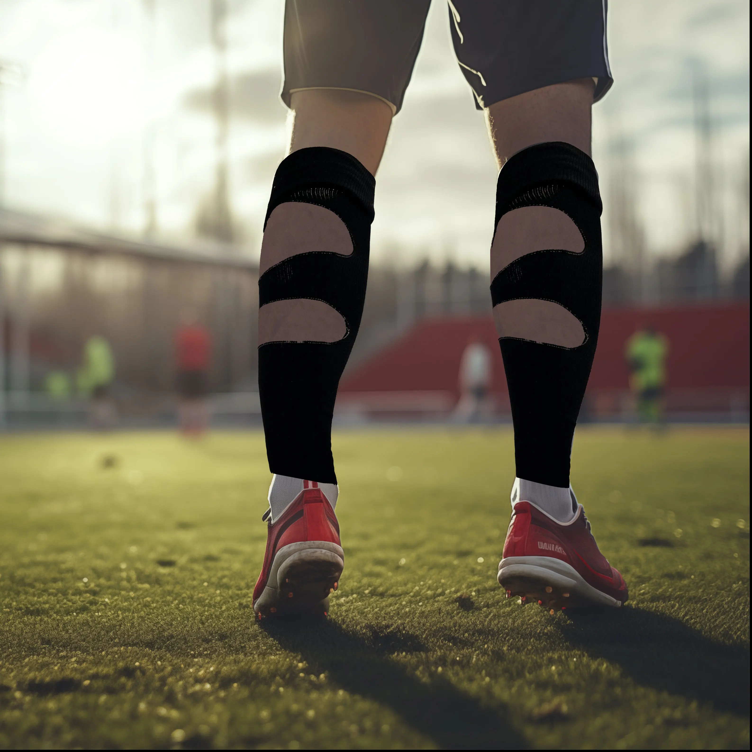 Unisex Cotton Breathable Football Soccer Leg Sleeves Broken Hole Calf Sleeves with Shin Guard