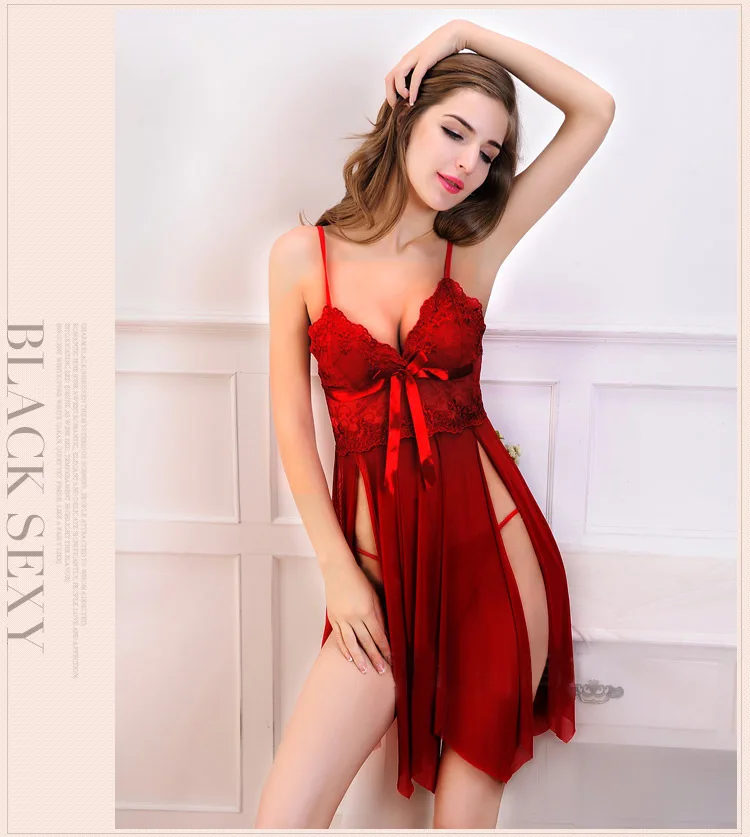 Wholesale sexy large size see-through mesh sexy lingerie uniform temptation slit ladies sexy sexy pajamas