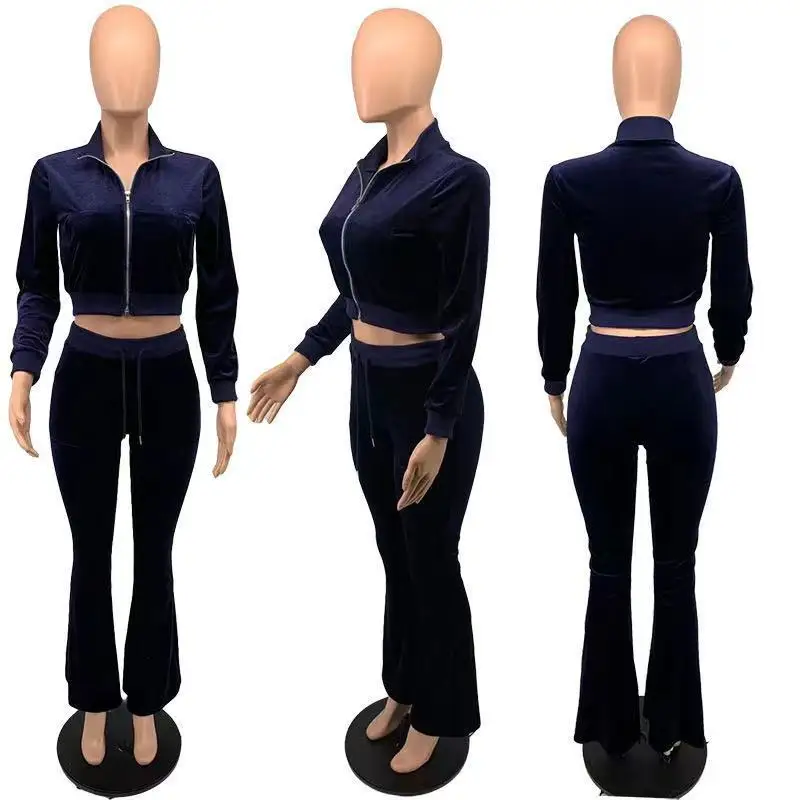 Velvet Track Suits For Women Set Sexy Velour Sweatsuits Two Piece Tracksuit Outfits Set Jogger Long Sleeve