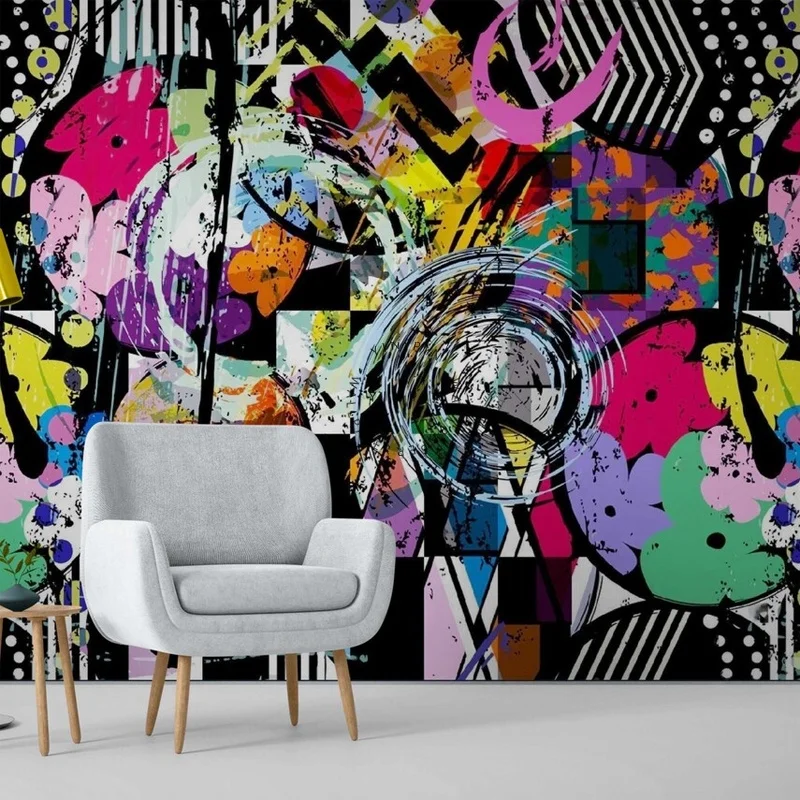 Modern bedroom graffiti decoration design wallpaper for kids room