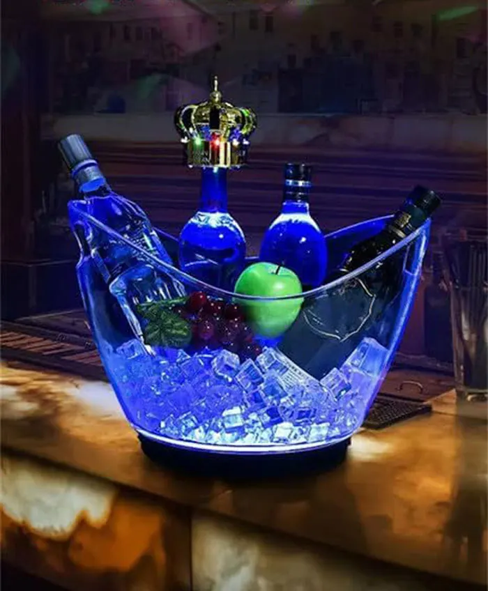 Large Capacity Acrylic LED Ice Bucket Bottle with Handle Luxury Glowing Colors for Wine Beer Cooling & Party Bar Use