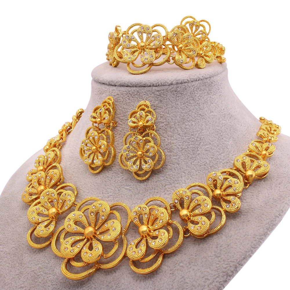 Wholesale Imitation Jewelry Sets 24K Gold Plated Indian Jewellery Bridal Jewelry Set