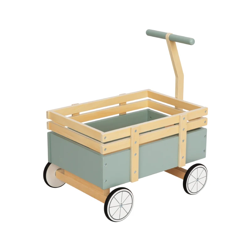 Wooden Toy Wagon Trolley Wheels Baby Walker Handling and Storage Push Pull Cart Outdoor Yard for Kids