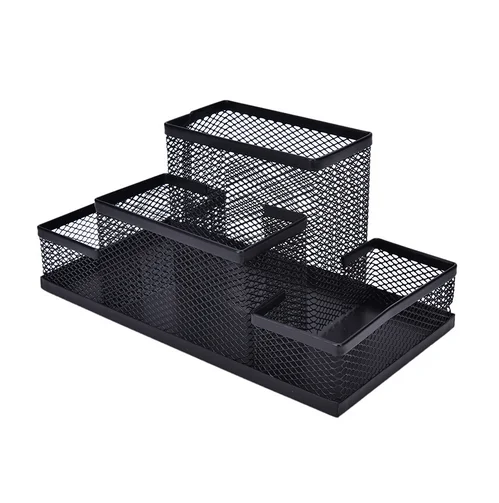 Лидер продаж, металлический сетчатый органайзер для школьников, офисных работников, держатель для ручек, коробка для хранения, черные канцелярские принадлежности