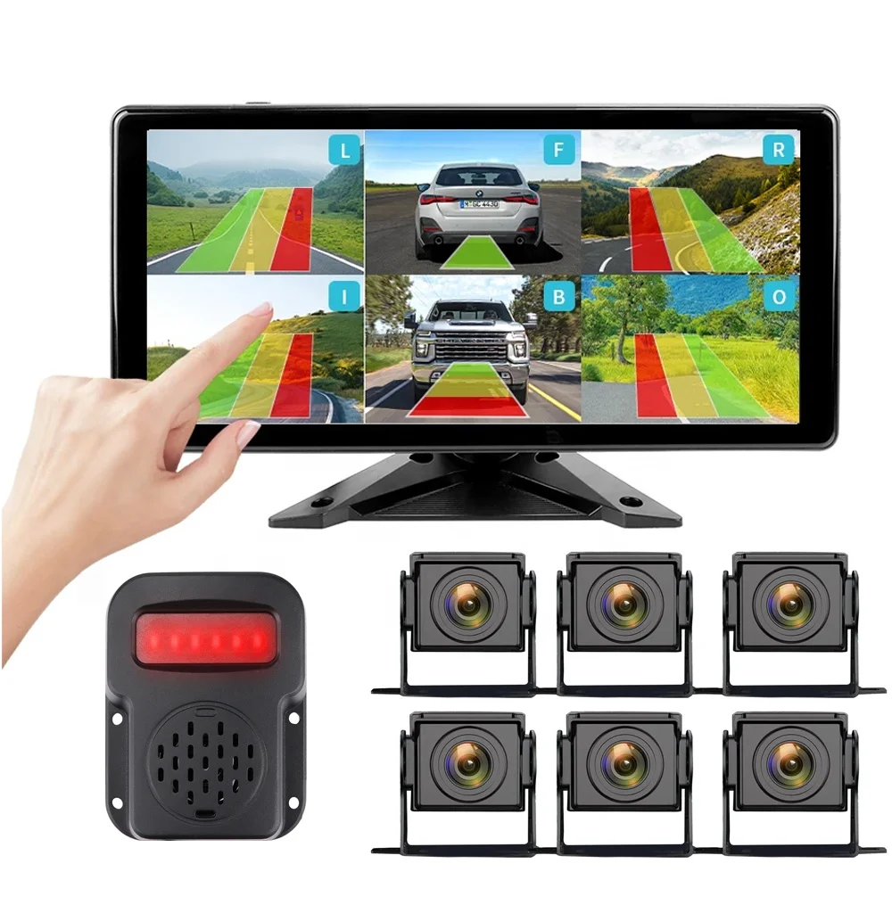 iPoster 10.36In 6channel monitor with loop recording and 6 cameras BSD kit for truck Auto Human Tracking smart blind spot AI BSD