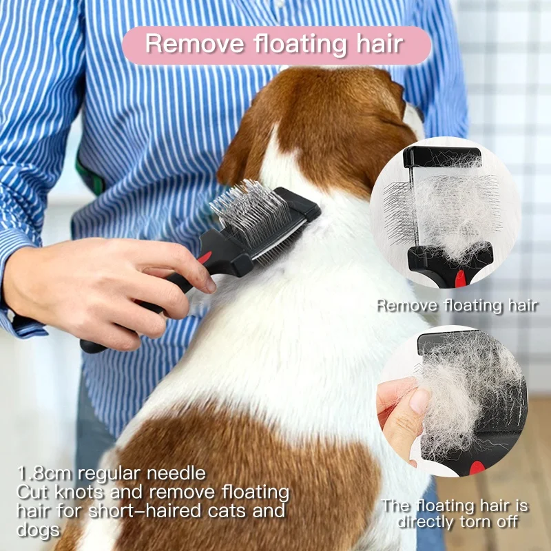 Factory Wholesale Custom Logo Plastic Handle Double Sided Cat Long Pin Brush Dog Pet Grooming Slicker Brush