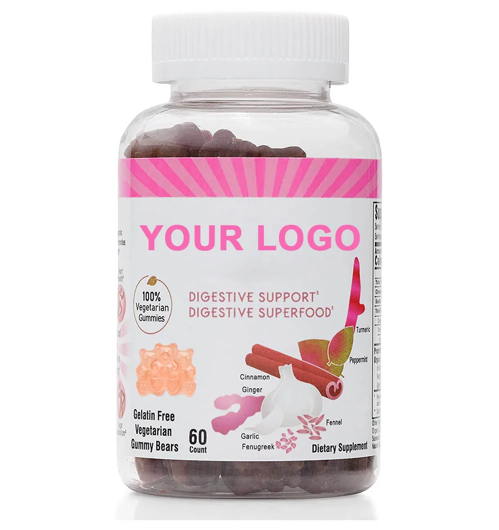 GMP Halal Certified Organic Ginger Turmeric Cinnamon Fennel Fenugreek Mint Garlic Gummies Wholesale for digestive system