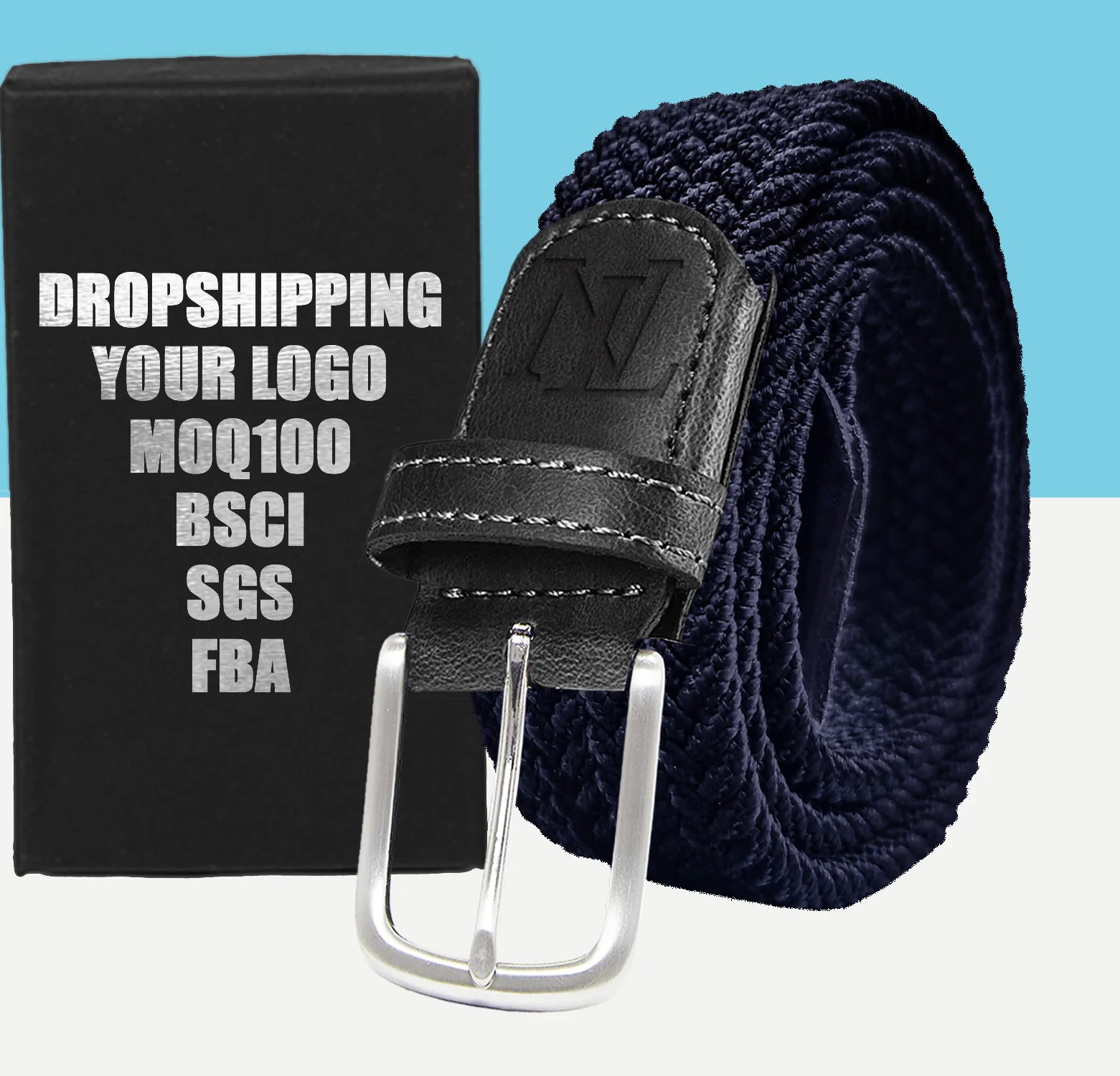 Customized Polyester Knitted Elastic Braided Rope Fabric Belt For Men