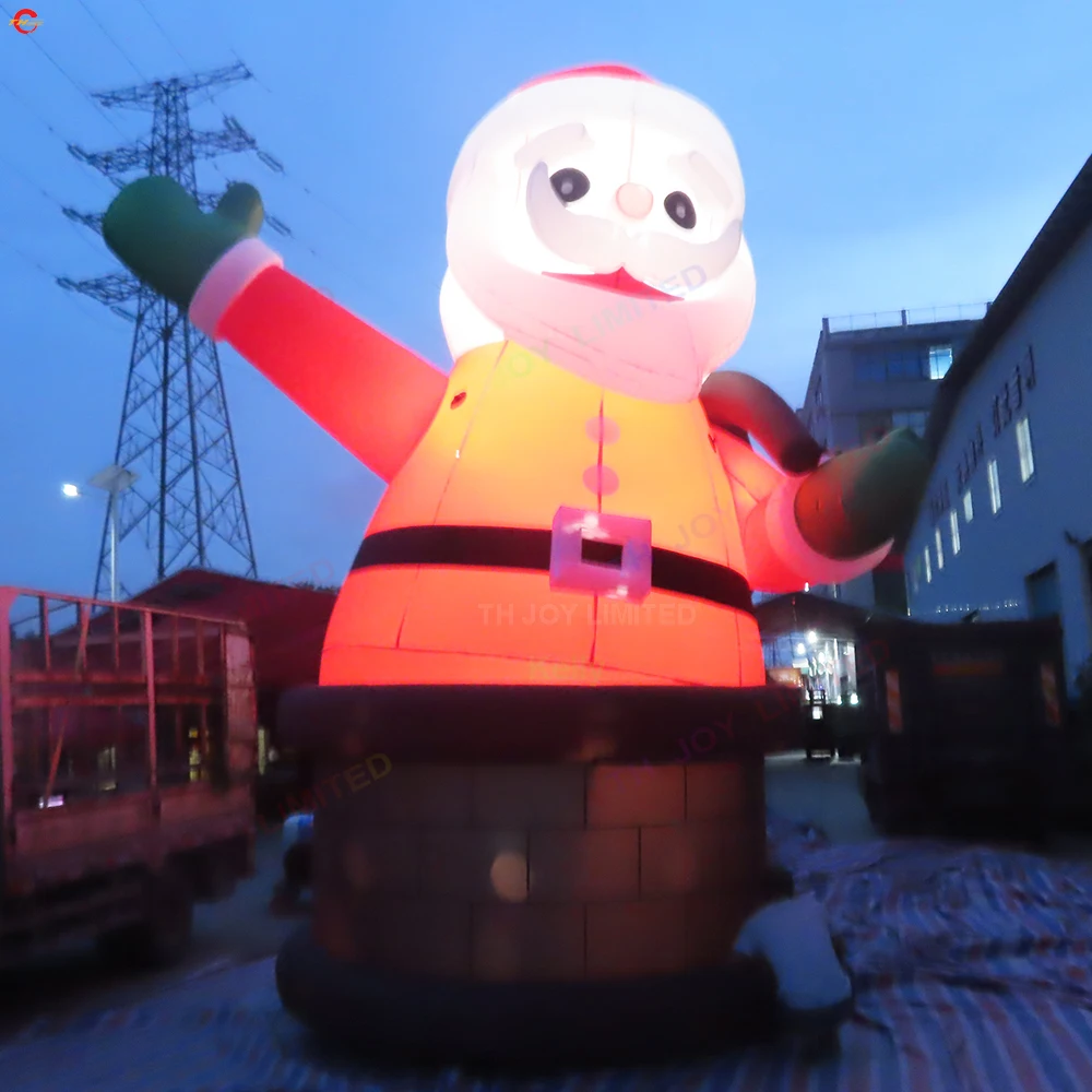 Outdoor Activities 20ft Giant Inflatable Santa Claus on Chimney Xmas Advertising Model With Led Light for Yard Decoration