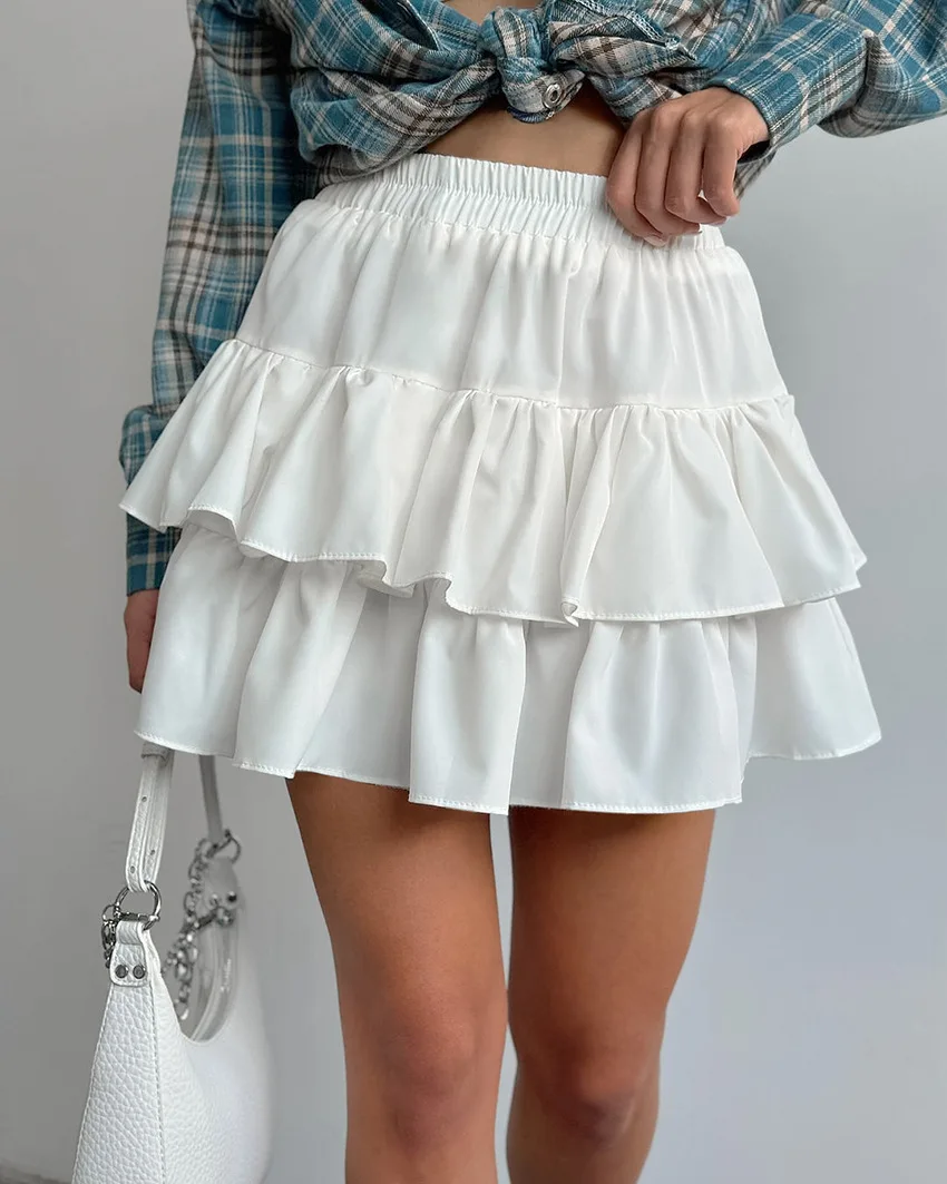 Chiffon Skirt Women White Pleated Casual Skirt 2024 Autumn Short Skirt