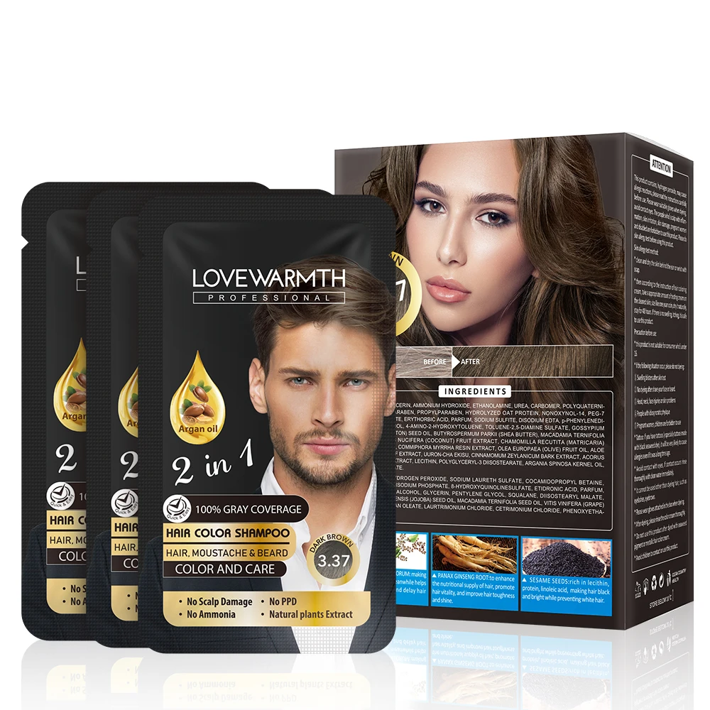 2021 Hot Selling  2 in 1 Ammonia Free 3 Mins Fast Dye Herbal Hair Color Shampoo