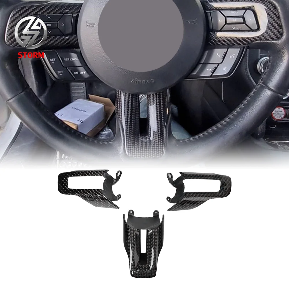 Car Interior Accessories  Carbon Fiber Car Interior Steering Wheel Trims (3pcs) For Mustang 2015
