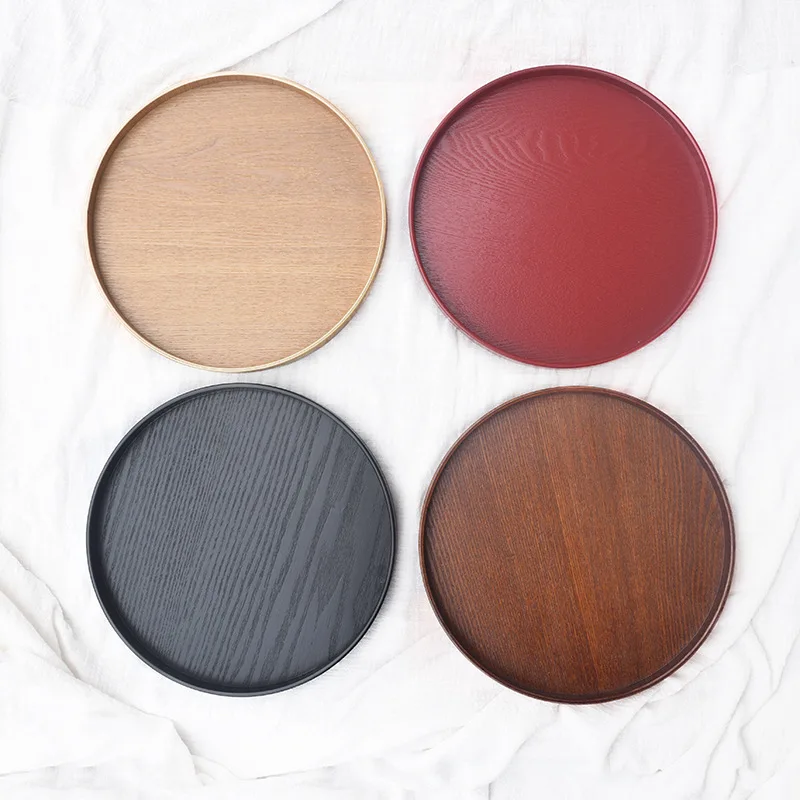 LLX607 Wholesale Hot Sale Bamboo Wood Food Fruit Snack Serving Charger Plate Restaurant Round Wooden Plate