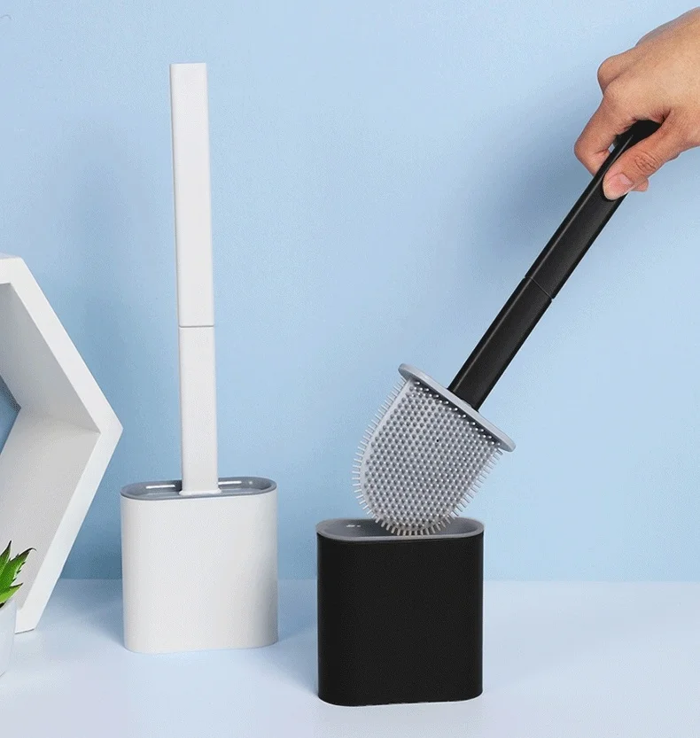 Sanga Freestanding Wall Mount Silicone Toilet Bowl Brush And Holder Set With Slim Holder For Bathroom